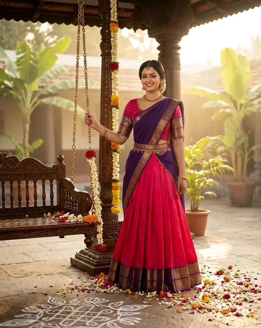 Rani Pink Kanchipuram Zari Cotton Lehenga